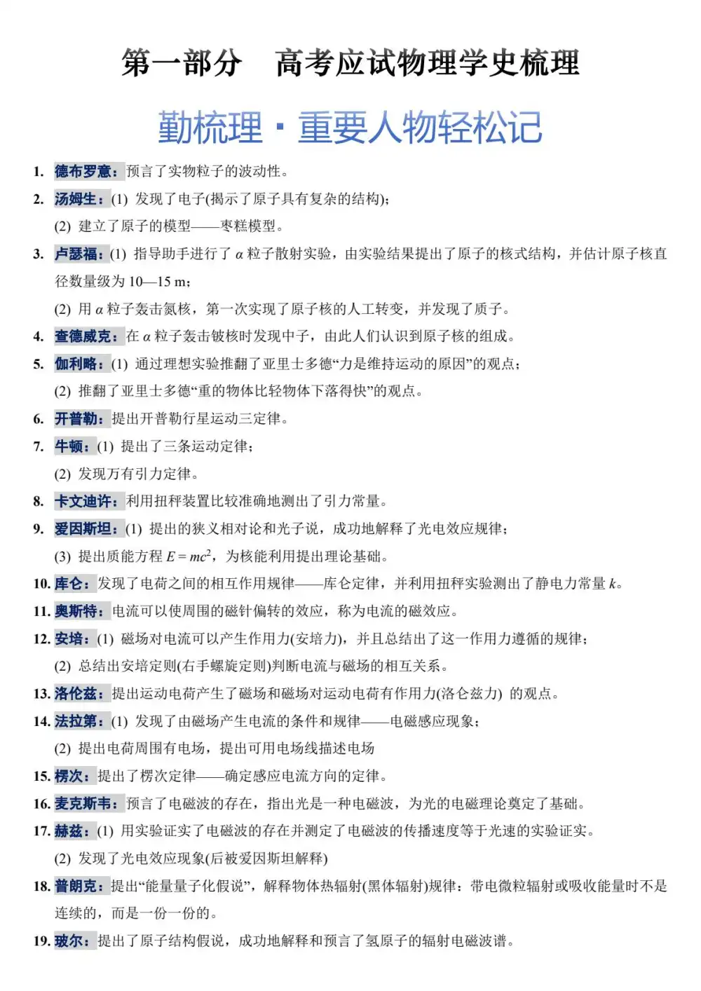2026版高考《物理学史梳理》知识清单+三轮讲义（物理） PDF封面