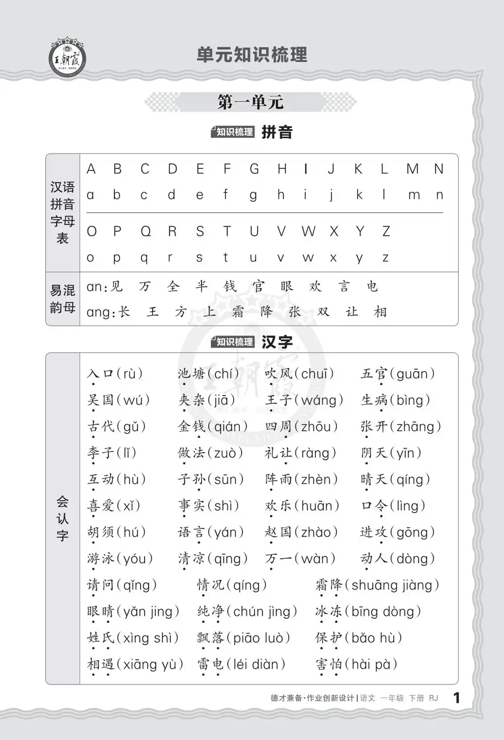 【小学】26春1-6年级语文下册《王朝霞单元知识梳理》 PDF封面