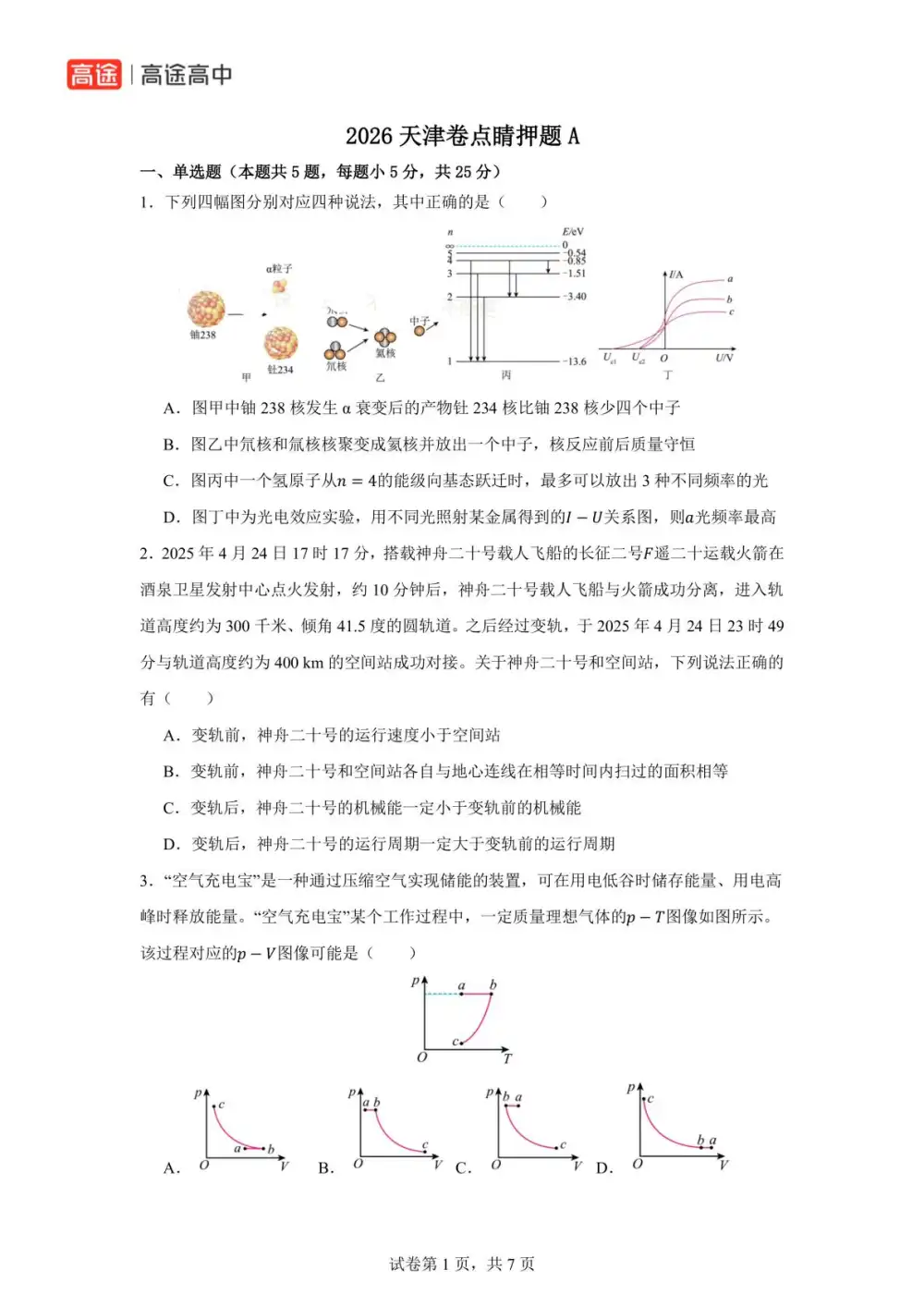 2026版高考《高途点睛密卷》(物理) PDF封面