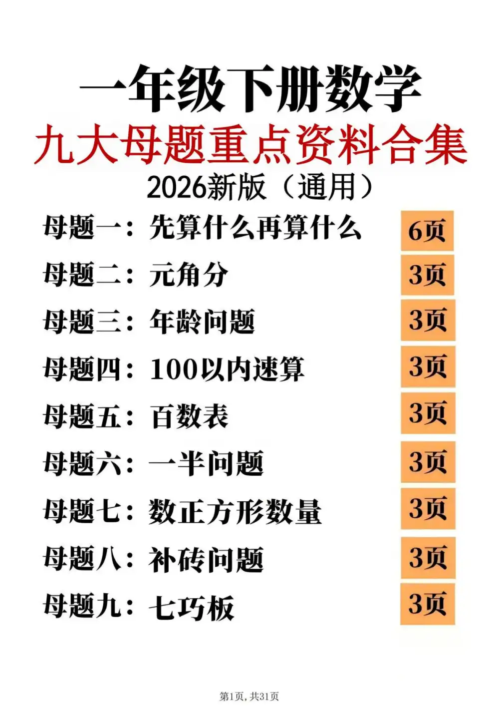 【小学】26新1-6年级（下）数学思维重点专项练习 PDF封面