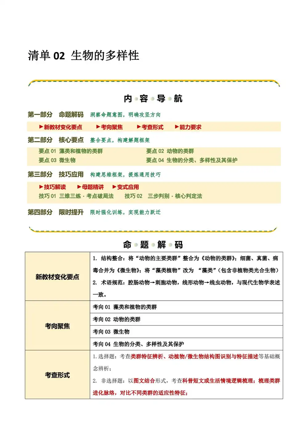 2026版初中《上好课二轮复习》知识、方法、能力清单(生物)(全国通用) PDF封面