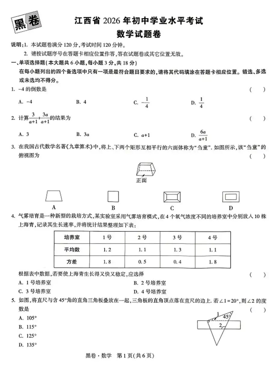 2026版初中【万唯】《万唯黑白卷》7科全套(江西) PDF封面