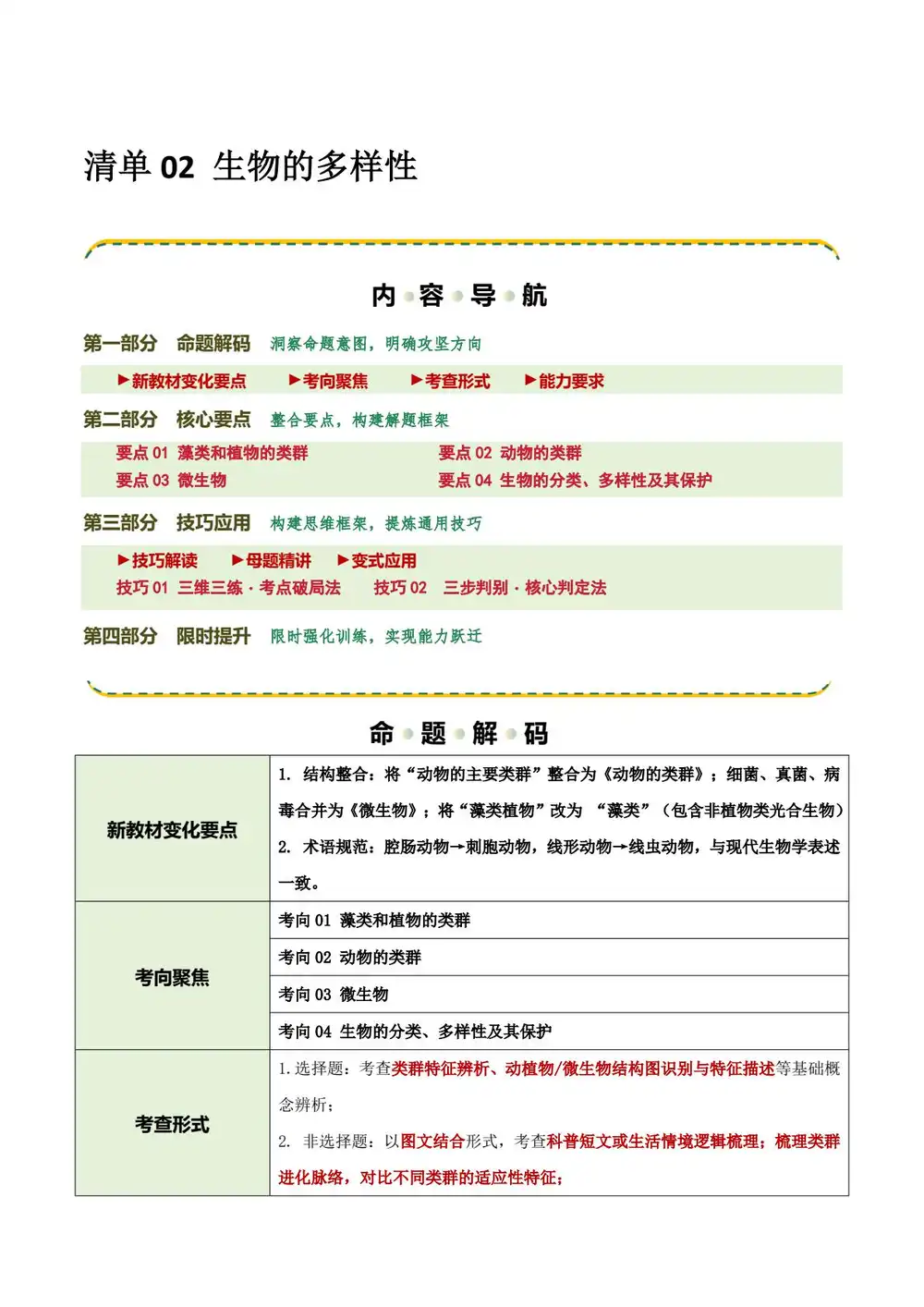2026版初中《上好课二轮复习》知识、方法、能力清单(生物)(全国通用) PDF封面