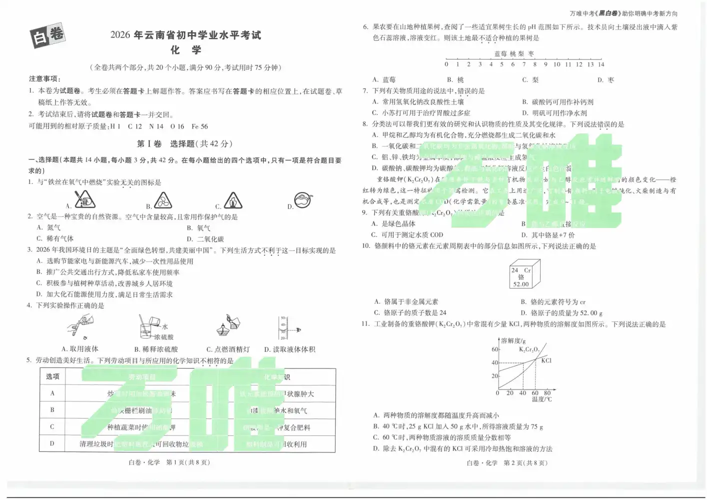 2026版初中《万唯黑白卷》7科全套（云南） PDF封面