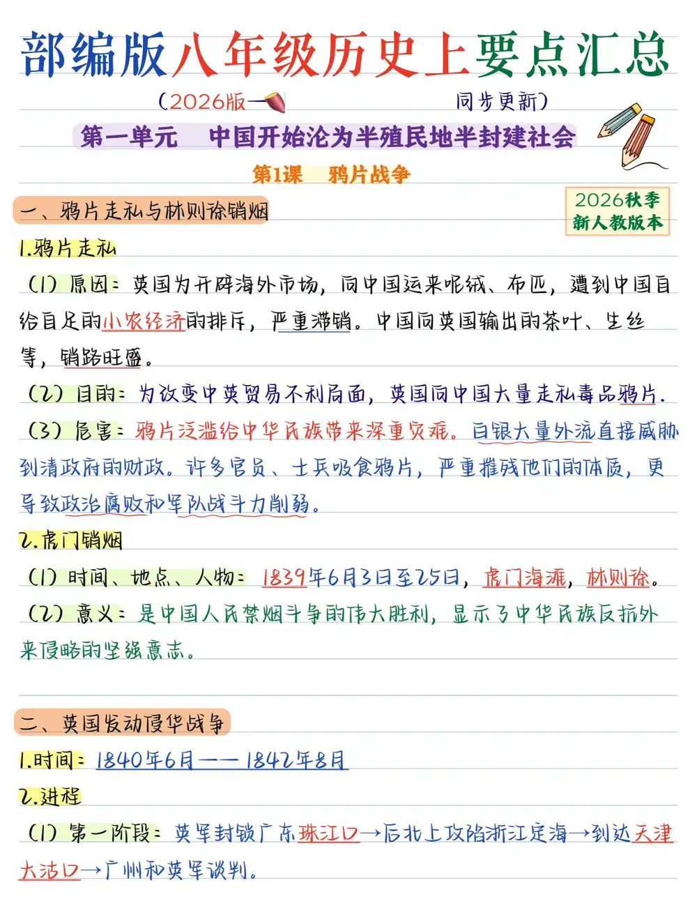2027《要点汇总》(8年级上)(8科全)(人教版) 文件封面